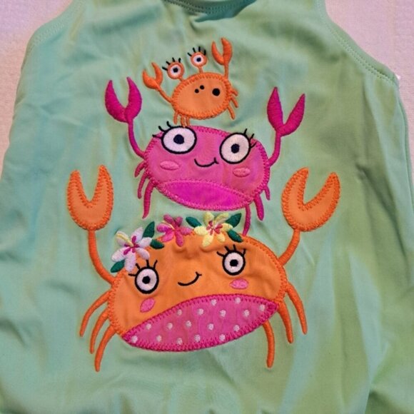 Gymboree girls size 3T Tidepool Tot green crab swim suit, PUL lining - Picture 3 of 4